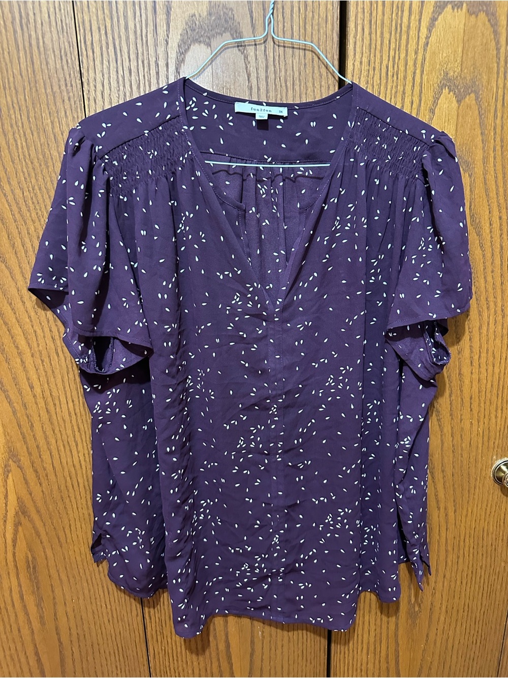 Fun2Fun Purple V-Neck Flutter Sleeve Blouse